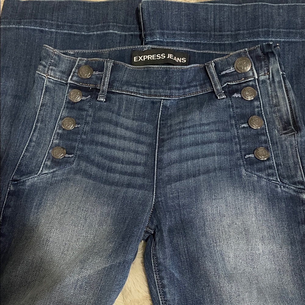 Express High Rise Buttoned Blue Jeans - Picture 6 of 6